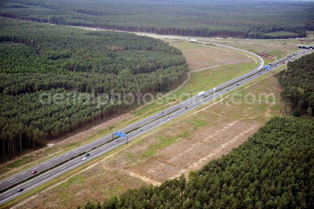 Groß Ziethen from the bird's eye view: Preparations resp. tree felling for the expansion of the junction Havelland at the motorway A10 and A24 in the state Brandenburg