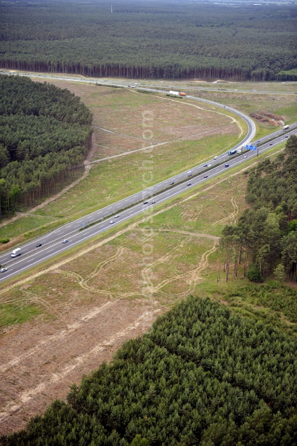 Aerial image Groß Ziethen - Preparations resp. tree felling for the expansion of the junction Havelland at the motorway A10 and A24 in the state Brandenburg