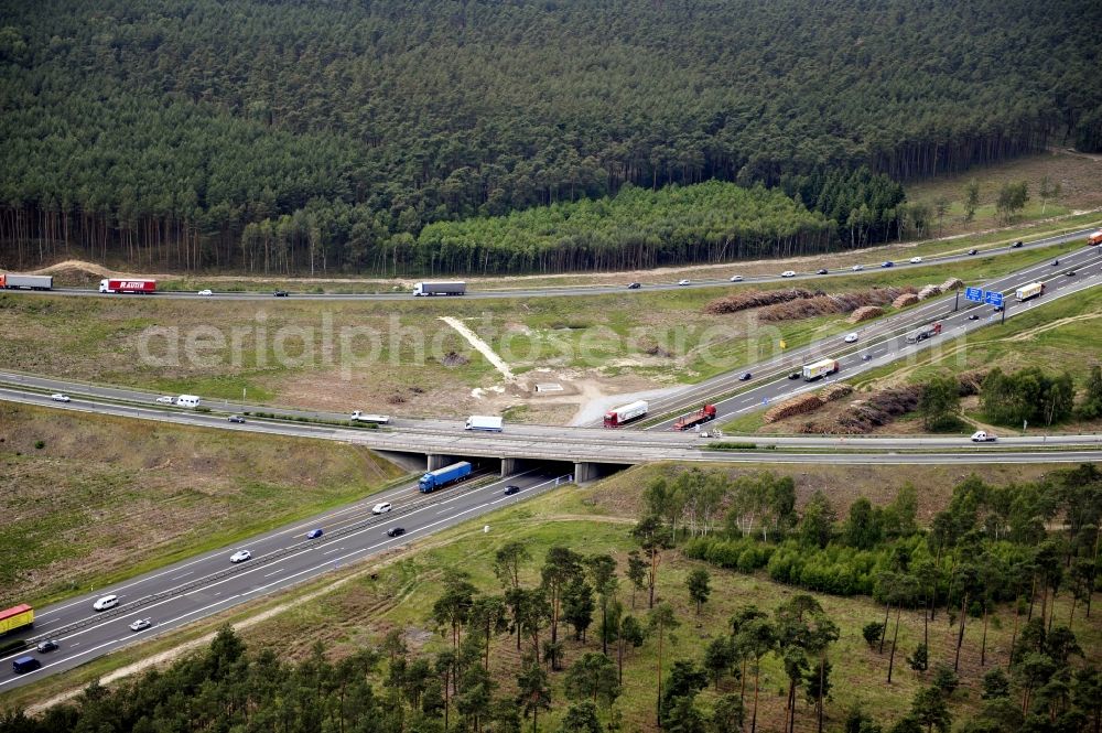 Groß Ziethen from above - Preparations resp. tree felling for the expansion of the junction Havelland at the motorway A10 and A24 in the state Brandenburg