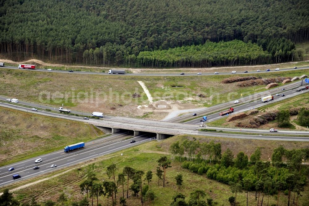 Groß Ziethen from the bird's eye view: Preparations resp. tree felling for the expansion of the junction Havelland at the motorway A10 and A24 in the state Brandenburg