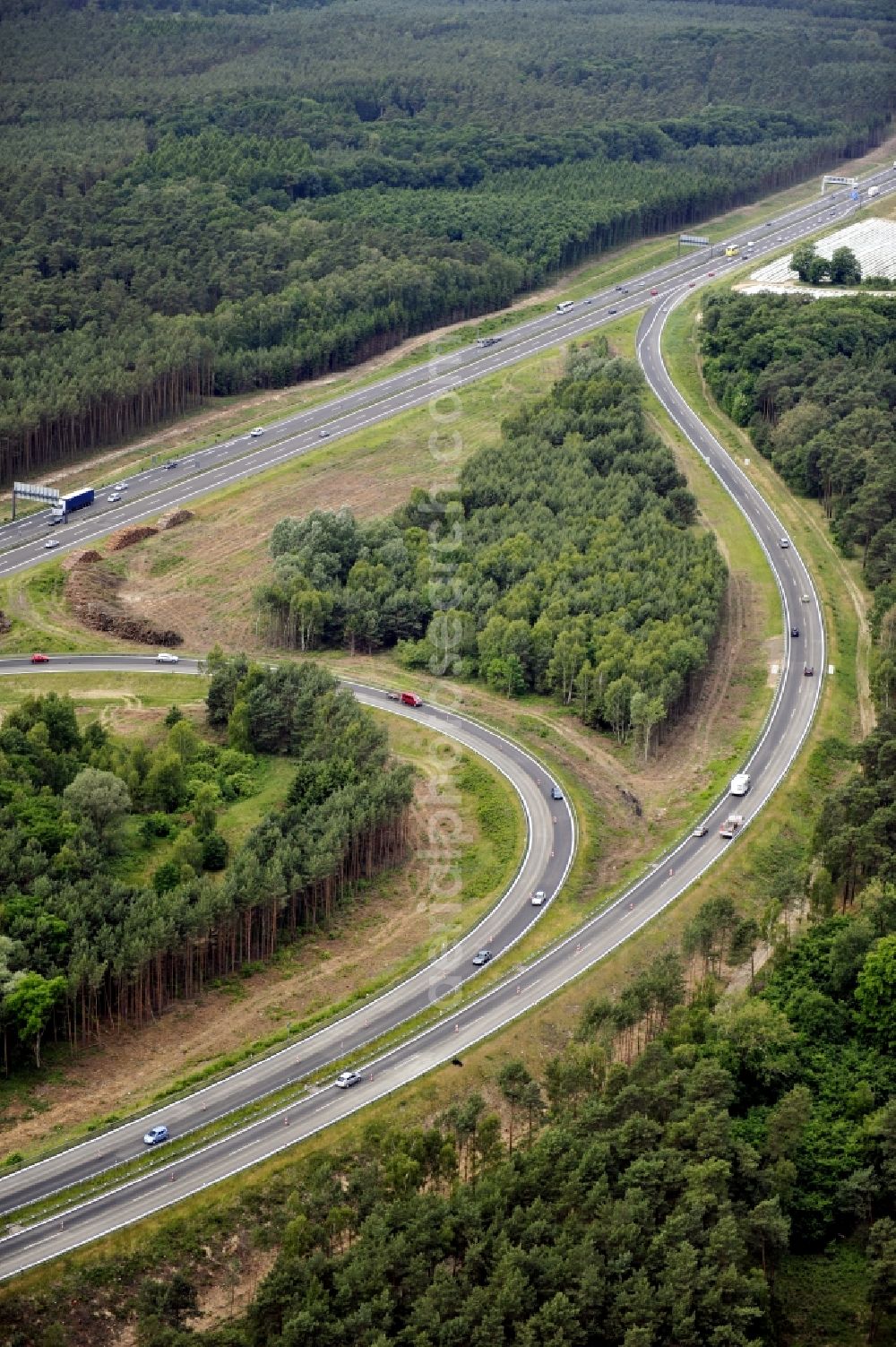 Aerial image Groß Ziethen - Preparations resp. tree felling for the expansion of the junction Havelland at the motorway A10 and A24 in the state Brandenburg