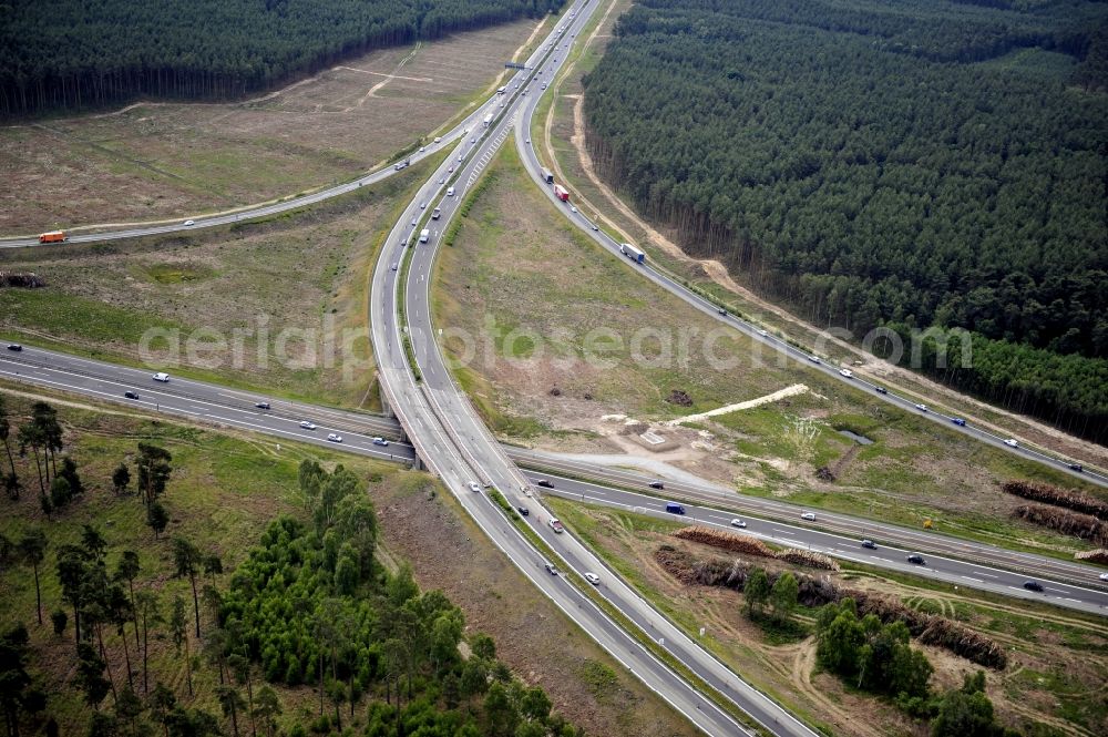 Aerial photograph Groß Ziethen - Preparations resp. tree felling for the expansion of the junction Havelland at the motorway A10 and A24 in the state Brandenburg