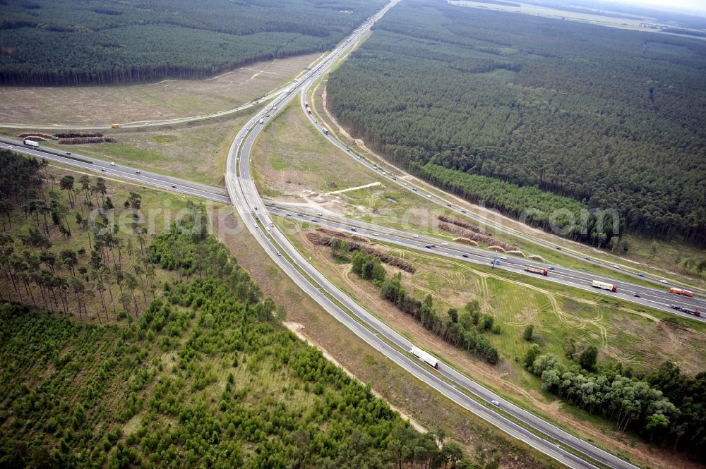 Groß Ziethen from above - Preparations resp. tree felling for the expansion of the junction Havelland at the motorway A10 and A24 in the state Brandenburg