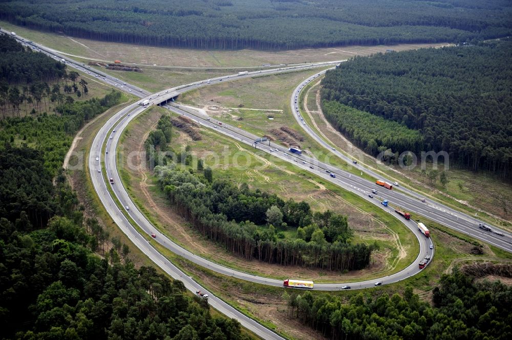 Aerial image Groß Ziethen - Preparations resp. tree felling for the expansion of the junction Havelland at the motorway A10 and A24 in the state Brandenburg