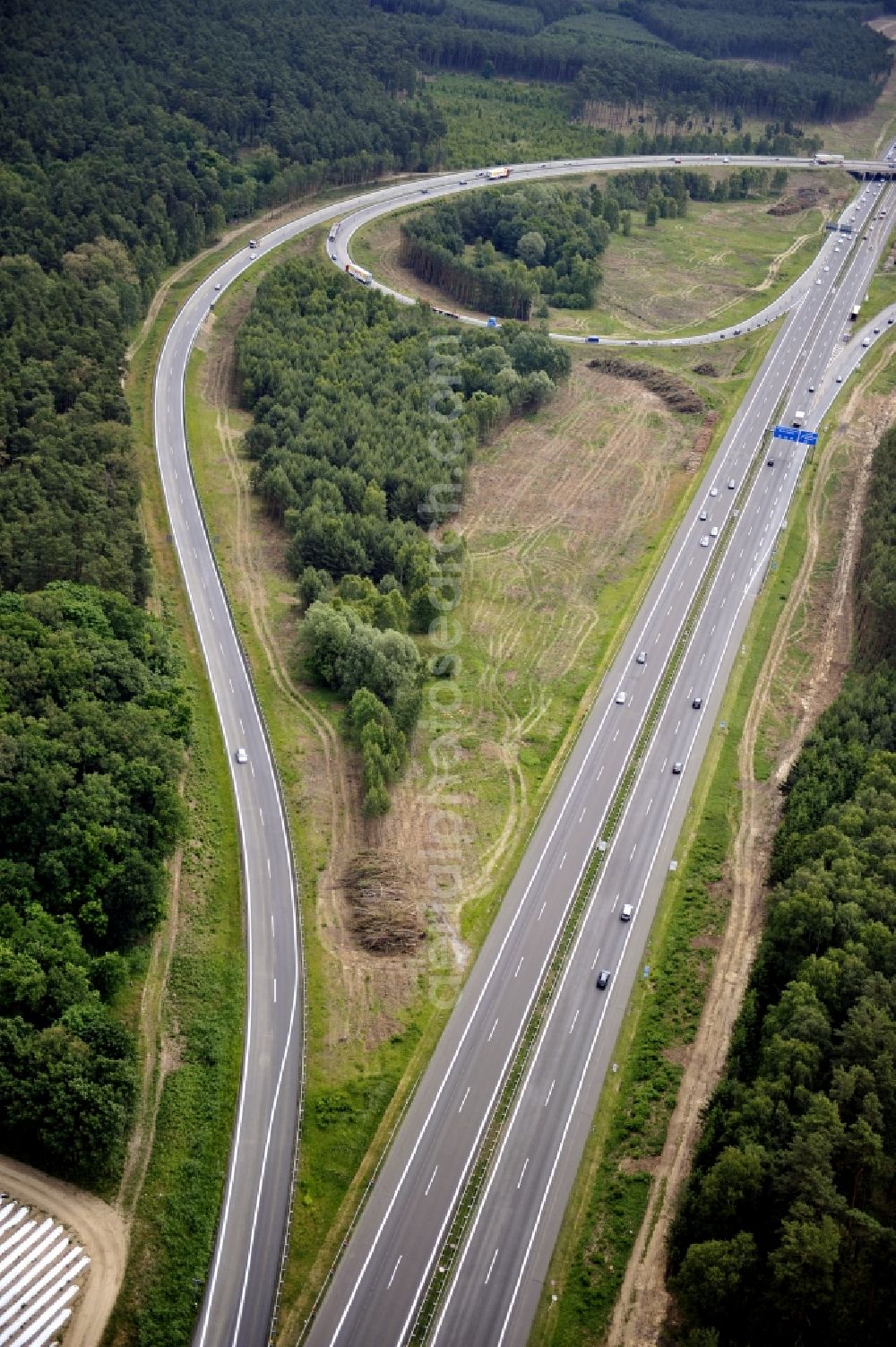 Aerial photograph Groß Ziethen - Preparations resp. tree felling for the expansion of the junction Havelland at the motorway A10 and A24 in the state Brandenburg