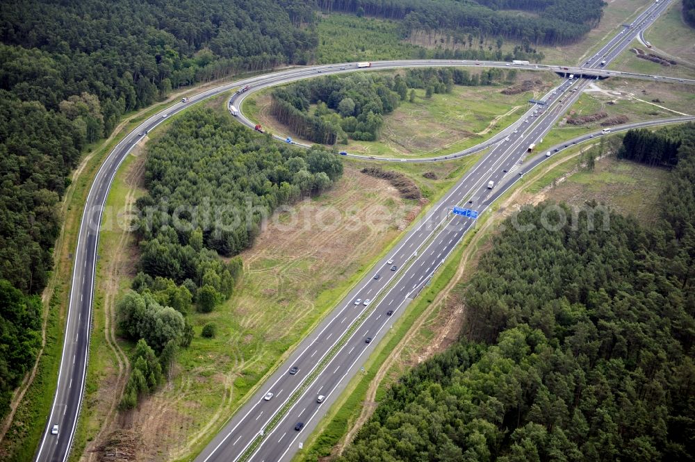 Groß Ziethen from above - Preparations resp. tree felling for the expansion of the junction Havelland at the motorway A10 and A24 in the state Brandenburg