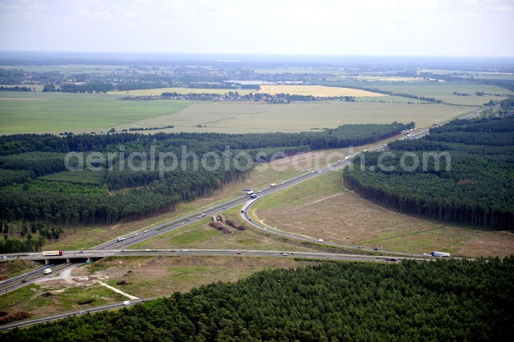 Aerial image Groß Ziethen - Preparations resp. tree felling for the expansion of the junction Havelland at the motorway A10 and A24 in the state Brandenburg