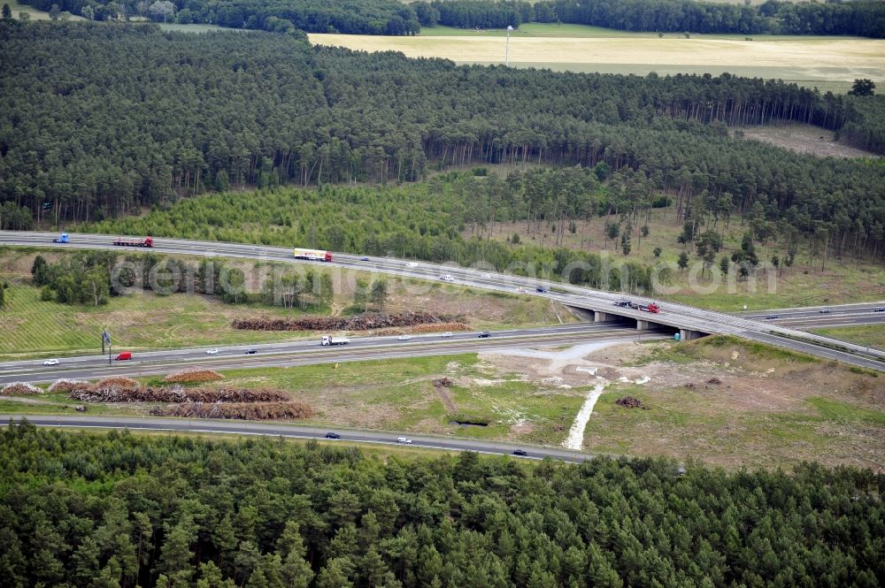 Groß Ziethen from above - Preparations resp. tree felling for the expansion of the junction Havelland at the motorway A10 and A24 in the state Brandenburg