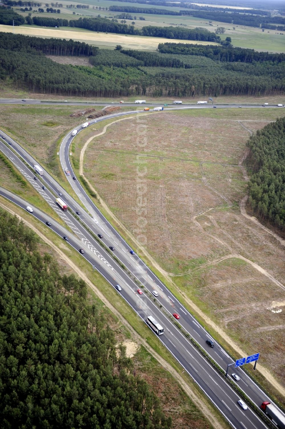 Aerial image Groß Ziethen - Preparations resp. tree felling for the expansion of the junction Havelland at the motorway A10 and A24 in the state Brandenburg