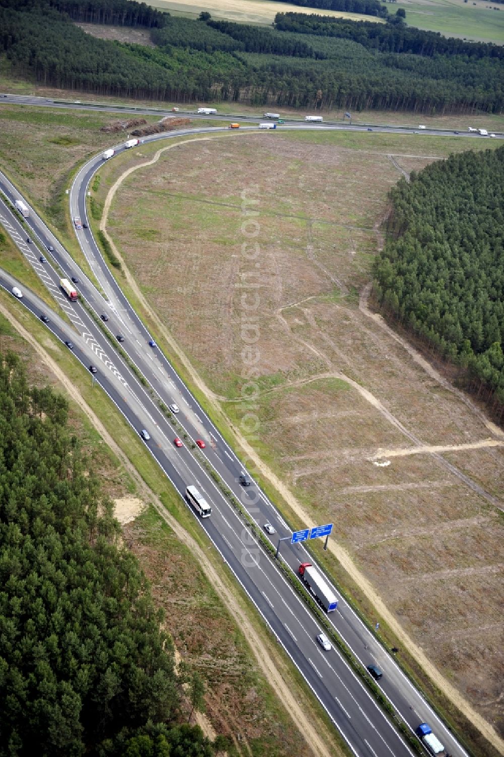 Aerial photograph Groß Ziethen - Preparations resp. tree felling for the expansion of the junction Havelland at the motorway A10 and A24 in the state Brandenburg