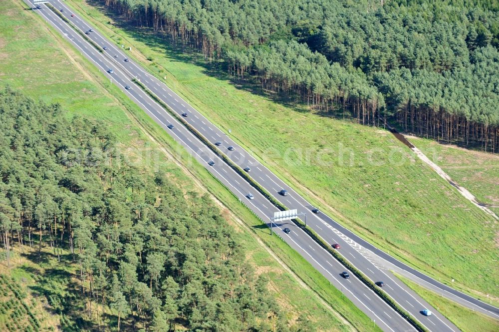 Aerial image Groß Ziethen - Preparations resp. tree felling for the expansion of the junction Havelland at the motorway A10 and A24 in the state Brandenburg