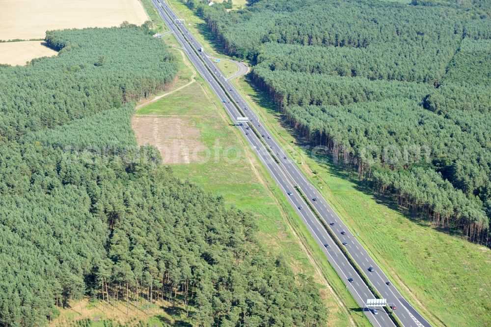 Aerial photograph Groß Ziethen - Preparations resp. tree felling for the expansion of the junction Havelland at the motorway A10 and A24 in the state Brandenburg