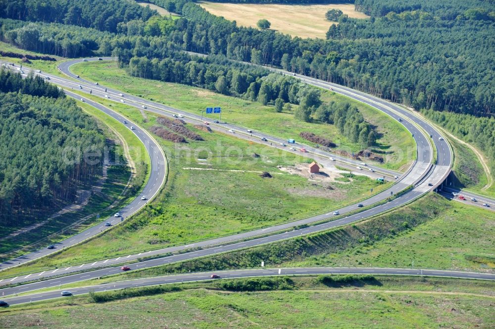 Groß Ziethen from the bird's eye view: Preparations resp. tree felling for the expansion of the junction Havelland at the motorway A10 and A24 in the state Brandenburg