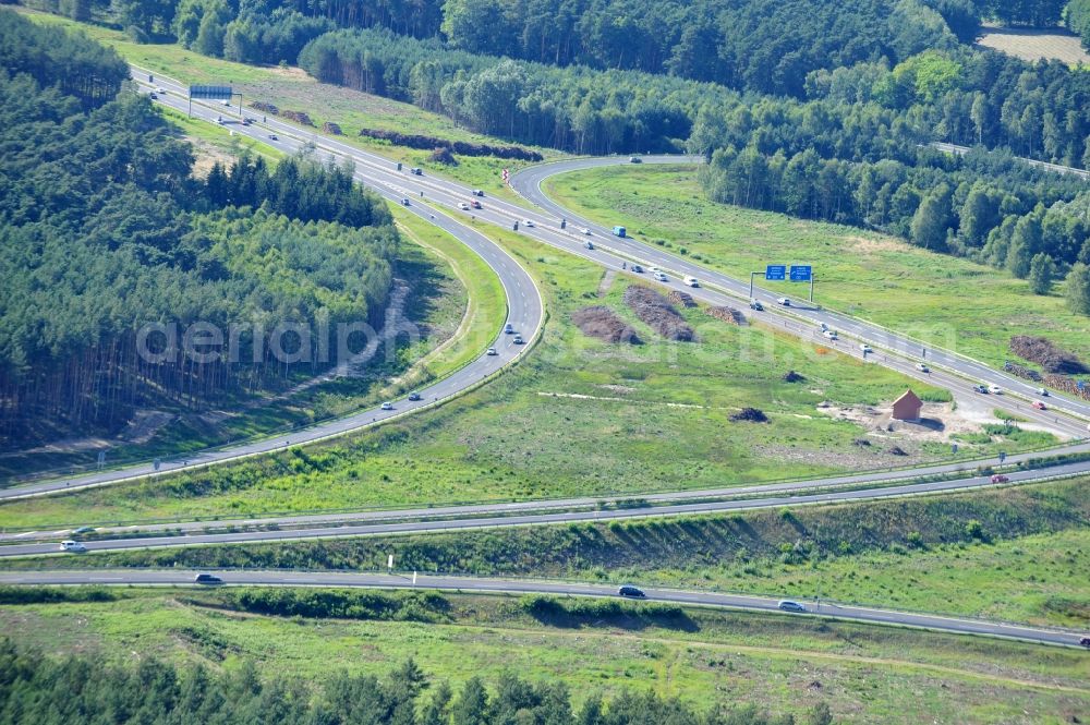 Aerial image Groß Ziethen - Preparations resp. tree felling for the expansion of the junction Havelland at the motorway A10 and A24 in the state Brandenburg