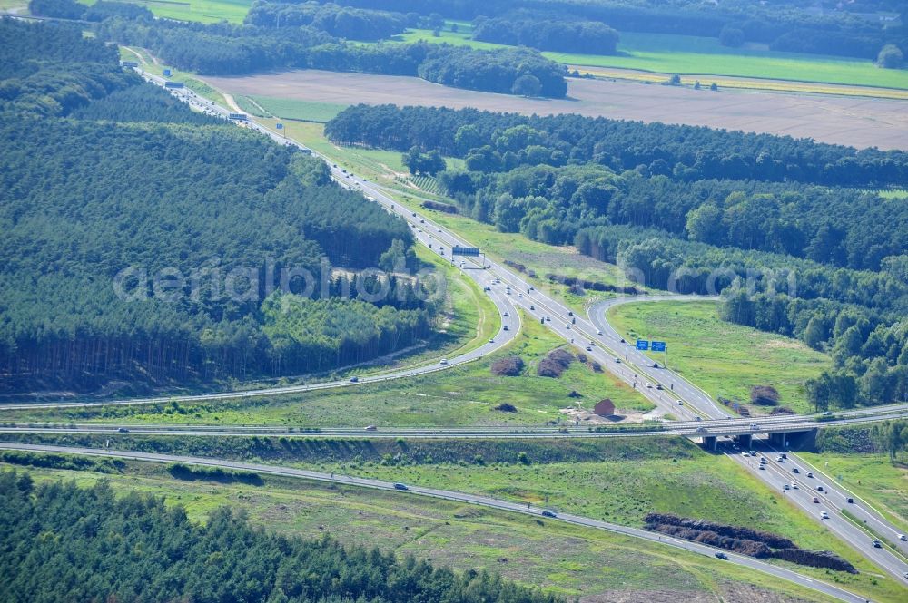 Aerial photograph Groß Ziethen - Preparations resp. tree felling for the expansion of the junction Havelland at the motorway A10 and A24 in the state Brandenburg