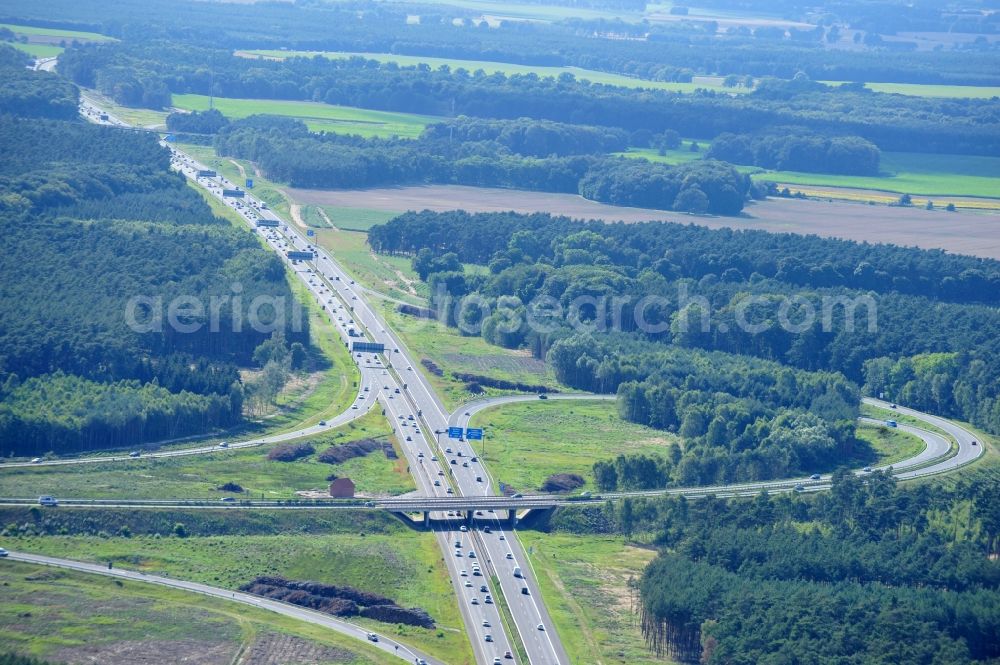 Groß Ziethen from above - Preparations resp. tree felling for the expansion of the junction Havelland at the motorway A10 and A24 in the state Brandenburg