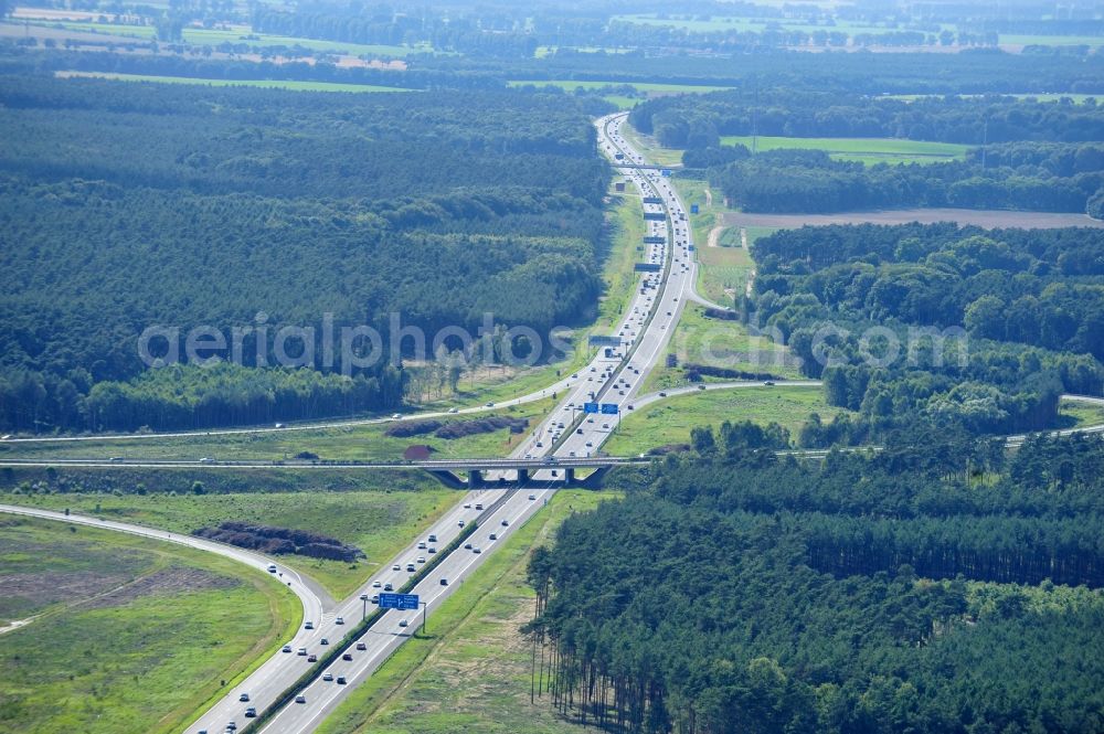 Aerial image Groß Ziethen - Preparations resp. tree felling for the expansion of the junction Havelland at the motorway A10 and A24 in the state Brandenburg