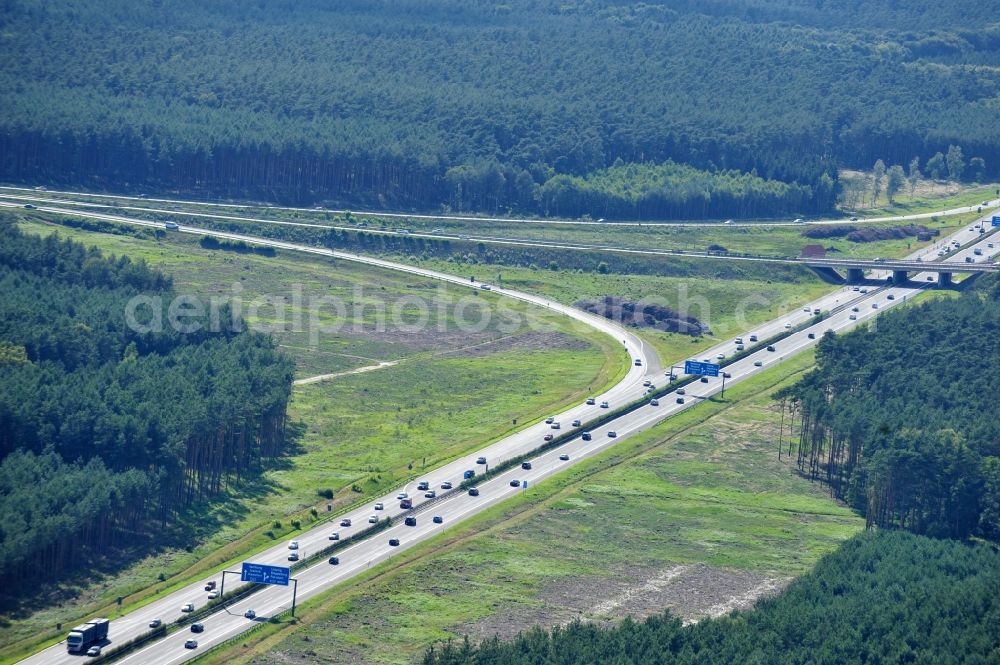 Aerial photograph Groß Ziethen - Preparations resp. tree felling for the expansion of the junction Havelland at the motorway A10 and A24 in the state Brandenburg