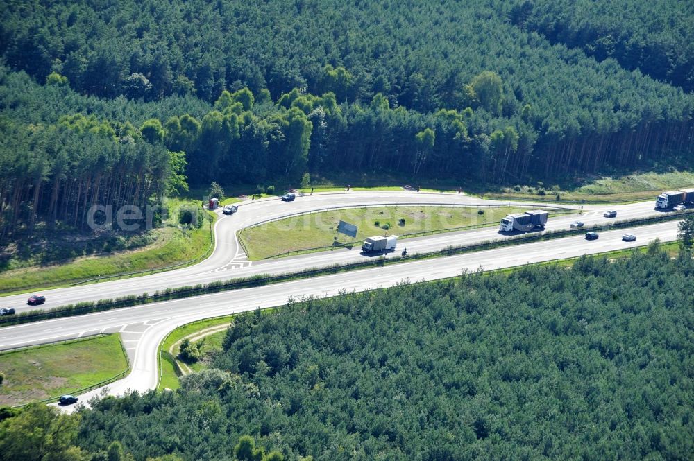 Groß Ziethen from above - Preparations resp. tree felling for the expansion of the junction Havelland at the motorway A10 and A24 in the state Brandenburg