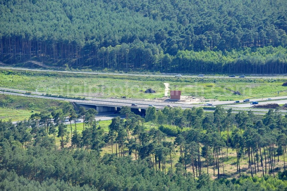 Groß Ziethen from the bird's eye view: Preparations resp. tree felling for the expansion of the junction Havelland at the motorway A10 and A24 in the state Brandenburg