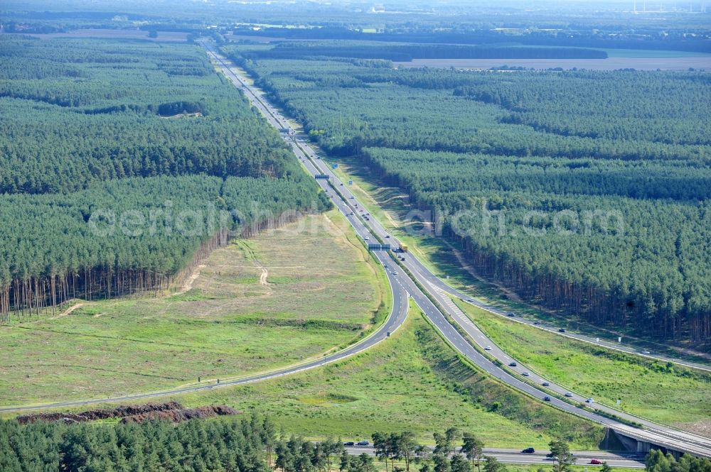 Aerial image Groß Ziethen - Preparations resp. tree felling for the expansion of the junction Havelland at the motorway A10 and A24 in the state Brandenburg