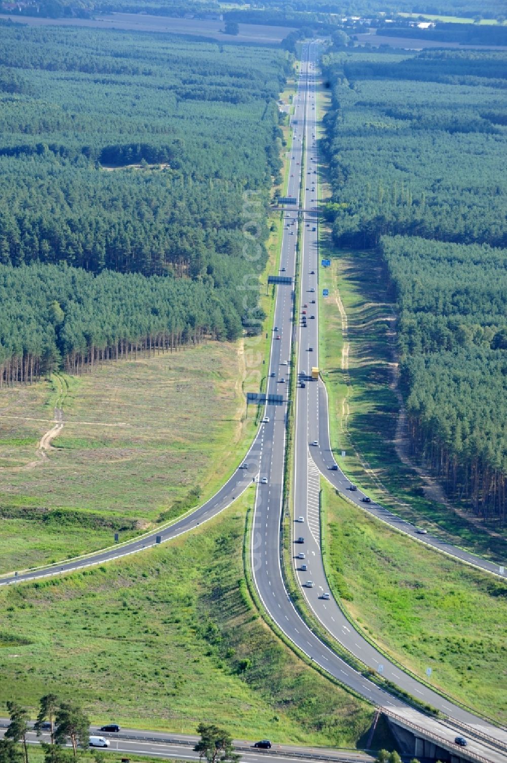 Aerial photograph Groß Ziethen - Preparations resp. tree felling for the expansion of the junction Havelland at the motorway A10 and A24 in the state Brandenburg