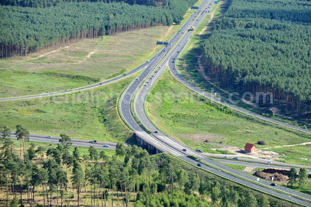 Groß Ziethen from above - Preparations resp. tree felling for the expansion of the junction Havelland at the motorway A10 and A24 in the state Brandenburg