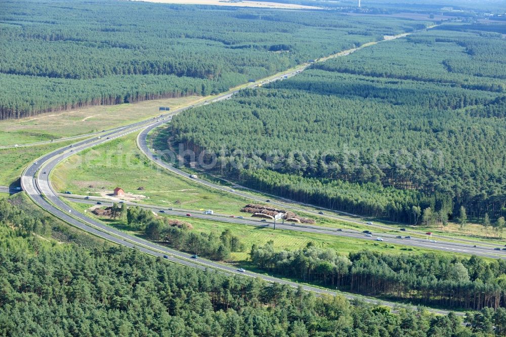 Aerial image Groß Ziethen - Preparations resp. tree felling for the expansion of the junction Havelland at the motorway A10 and A24 in the state Brandenburg