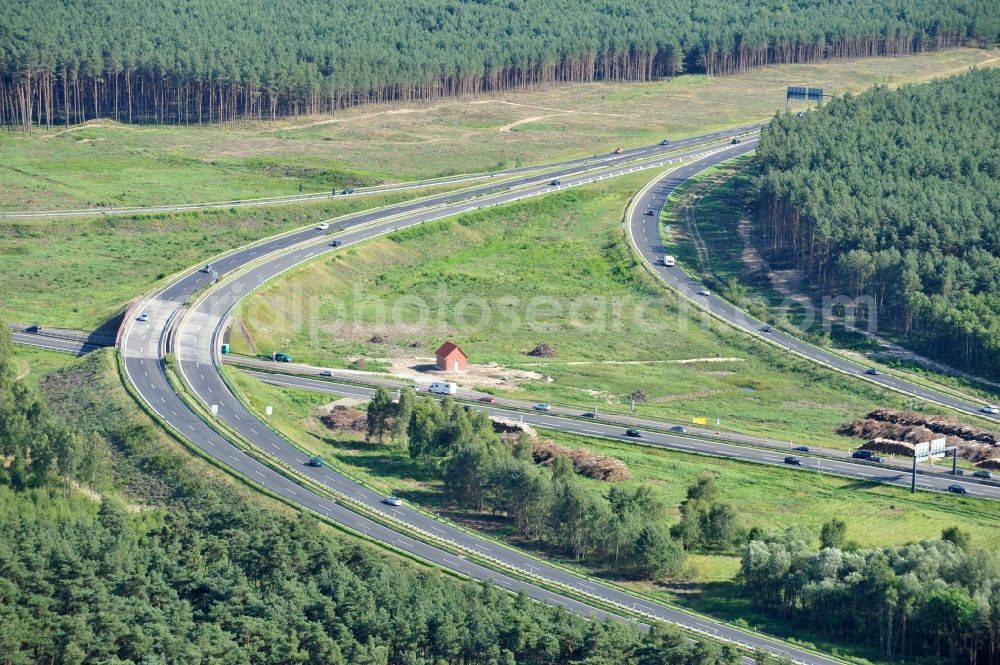 Aerial photograph Groß Ziethen - Preparations resp. tree felling for the expansion of the junction Havelland at the motorway A10 and A24 in the state Brandenburg