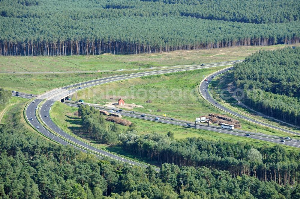 Groß Ziethen from above - Preparations resp. tree felling for the expansion of the junction Havelland at the motorway A10 and A24 in the state Brandenburg