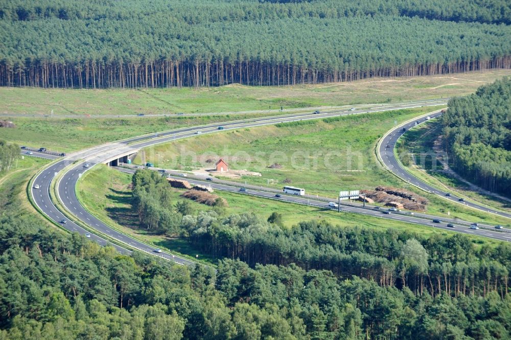 Groß Ziethen from the bird's eye view: Preparations resp. tree felling for the expansion of the junction Havelland at the motorway A10 and A24 in the state Brandenburg