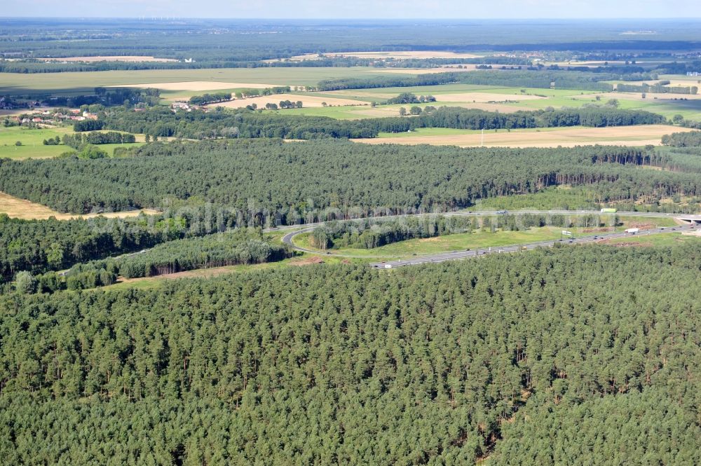 Aerial image Groß Ziethen - Preparations resp. tree felling for the expansion of the junction Havelland at the motorway A10 and A24 in the state Brandenburg