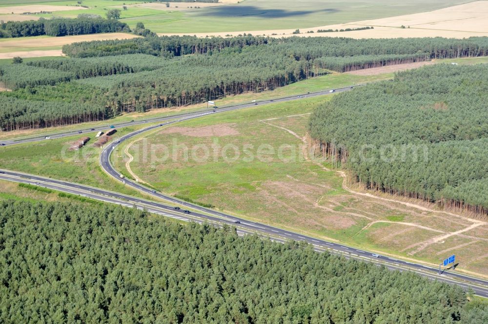 Aerial photograph Groß Ziethen - Preparations resp. tree felling for the expansion of the junction Havelland at the motorway A10 and A24 in the state Brandenburg