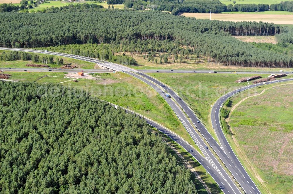 Groß Ziethen from above - Preparations resp. tree felling for the expansion of the junction Havelland at the motorway A10 and A24 in the state Brandenburg