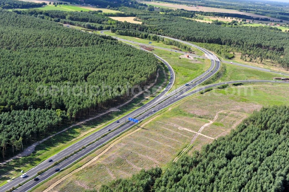 Aerial image Groß Ziethen - Preparations resp. tree felling for the expansion of the junction Havelland at the motorway A10 and A24 in the state Brandenburg