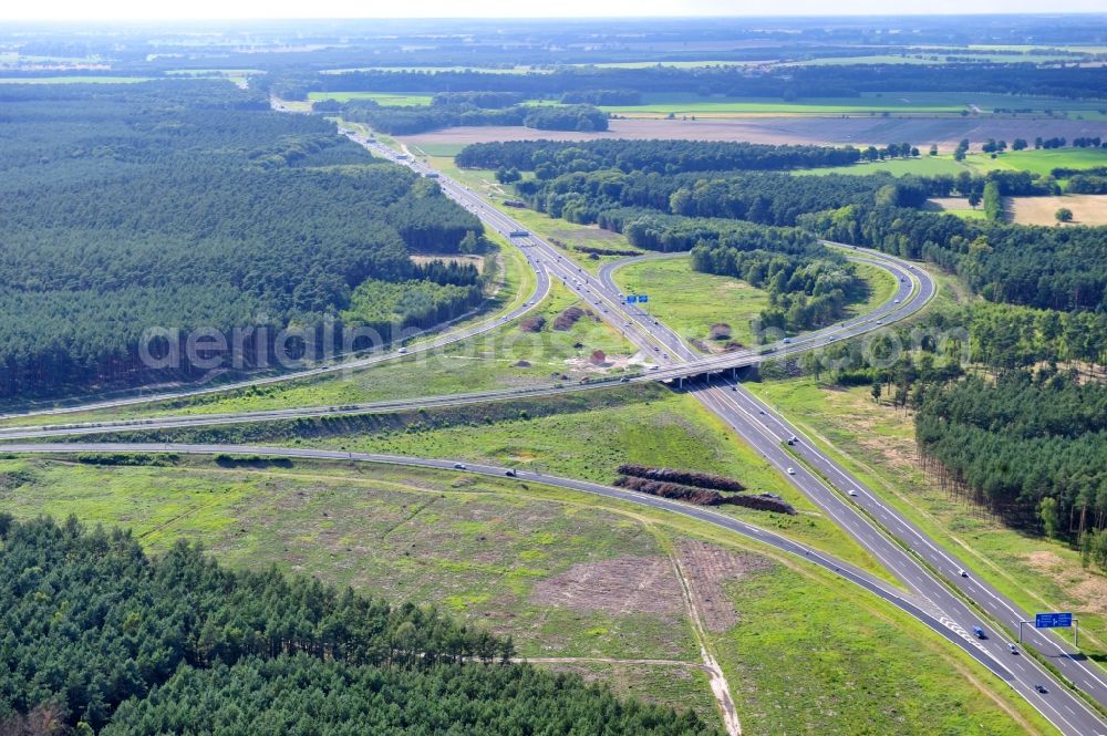 Aerial photograph Groß Ziethen - Preparations resp. tree felling for the expansion of the junction Havelland at the motorway A10 and A24 in the state Brandenburg