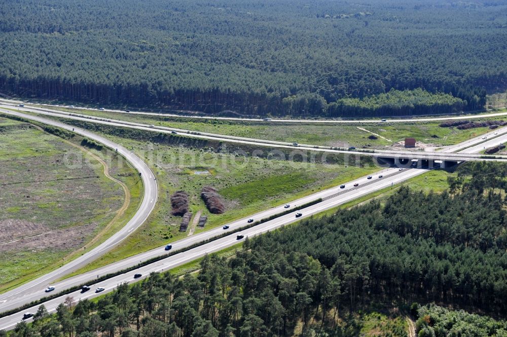 Aerial image Groß Ziethen - Preparations resp. tree felling for the expansion of the junction Havelland at the motorway A10 and A24 in the state Brandenburg