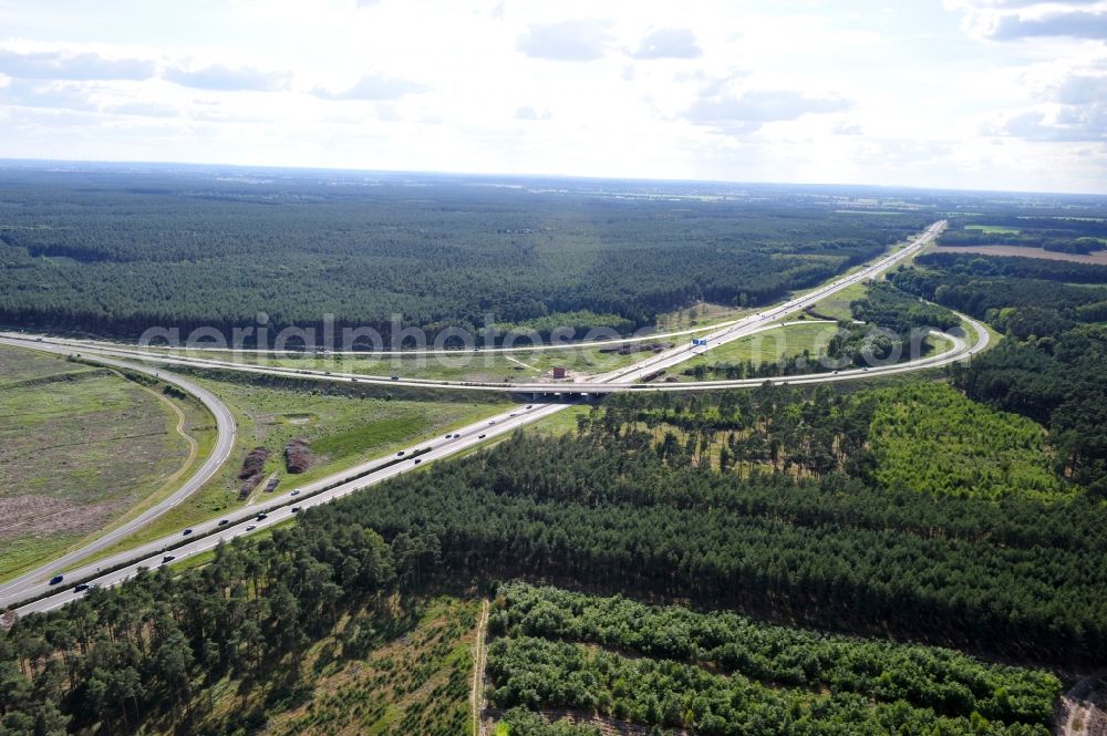 Aerial photograph Groß Ziethen - Preparations resp. tree felling for the expansion of the junction Havelland at the motorway A10 and A24 in the state Brandenburg