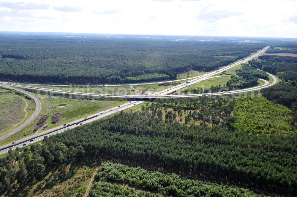 Groß Ziethen from above - Preparations resp. tree felling for the expansion of the junction Havelland at the motorway A10 and A24 in the state Brandenburg