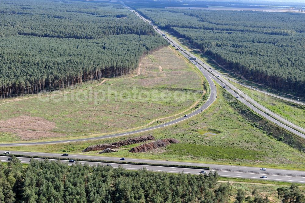 Aerial image Groß Ziethen - Preparations resp. tree felling for the expansion of the junction Havelland at the motorway A10 and A24 in the state Brandenburg