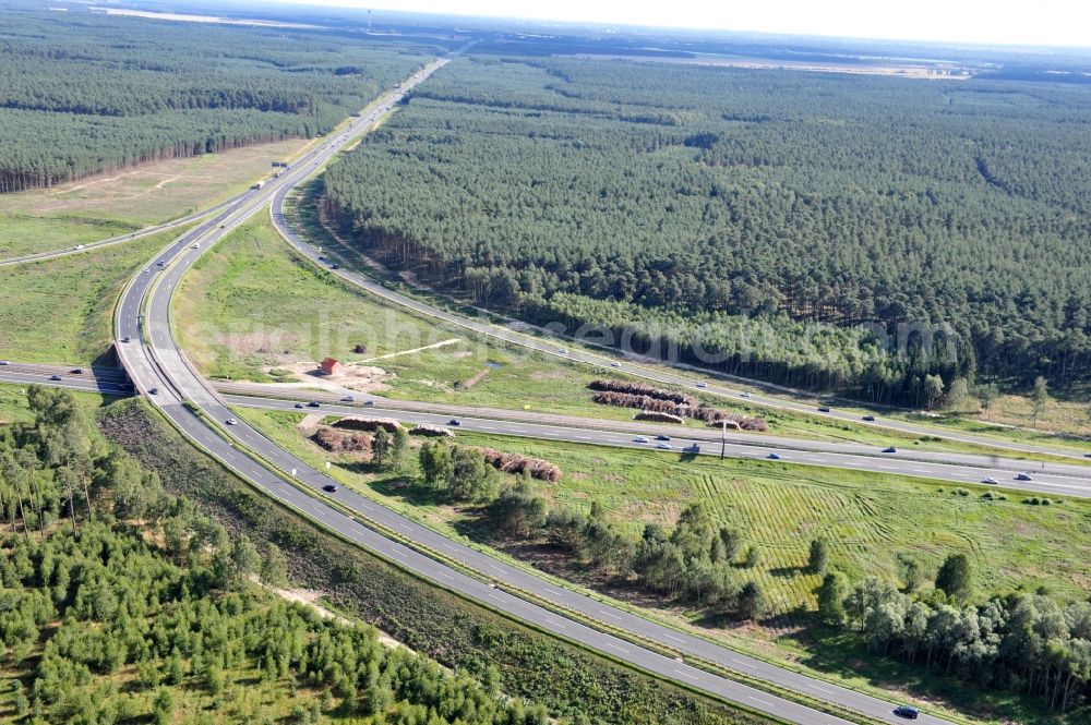 Groß Ziethen from above - Preparations resp. tree felling for the expansion of the junction Havelland at the motorway A10 and A24 in the state Brandenburg