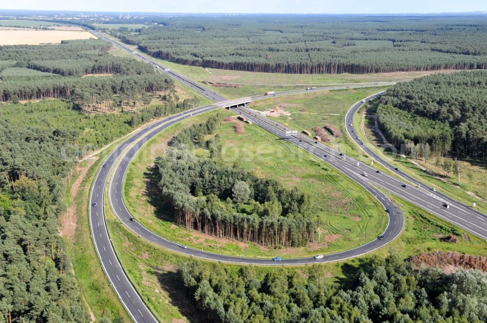 Groß Ziethen from the bird's eye view: Preparations resp. tree felling for the expansion of the junction Havelland at the motorway A10 and A24 in the state Brandenburg