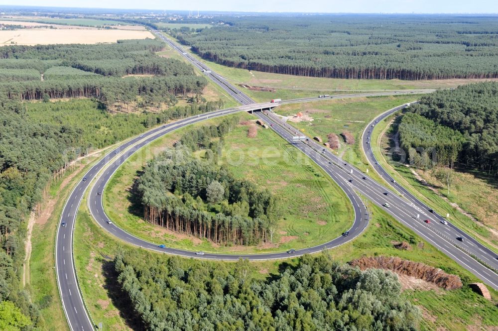 Aerial image Groß Ziethen - Preparations resp. tree felling for the expansion of the junction Havelland at the motorway A10 and A24 in the state Brandenburg