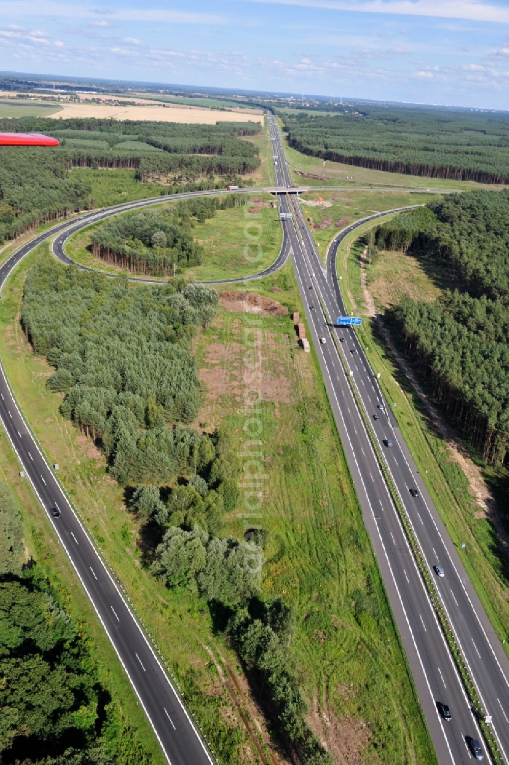 Aerial photograph Groß Ziethen - Preparations resp. tree felling for the expansion of the junction Havelland at the motorway A10 and A24 in the state Brandenburg