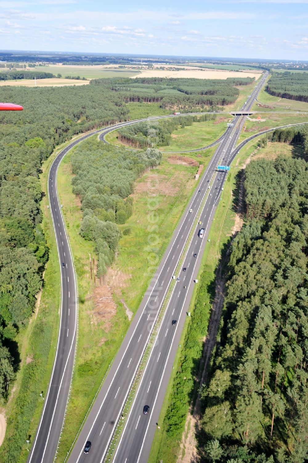 Groß Ziethen from above - Preparations resp. tree felling for the expansion of the junction Havelland at the motorway A10 and A24 in the state Brandenburg