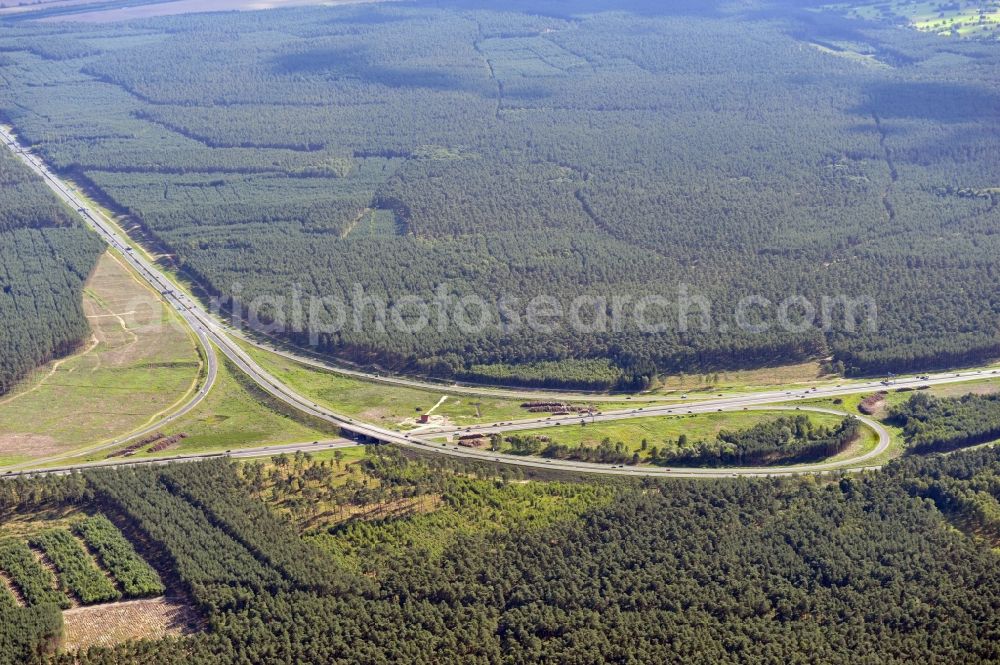 Aerial image Groß Ziethen - Preparations resp. tree felling for the expansion of the junction Havelland at the motorway A10 and A24 in the state Brandenburg