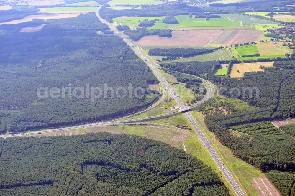 Aerial photograph Groß Ziethen - Preparations resp. tree felling for the expansion of the junction Havelland at the motorway A10 and A24 in the state Brandenburg