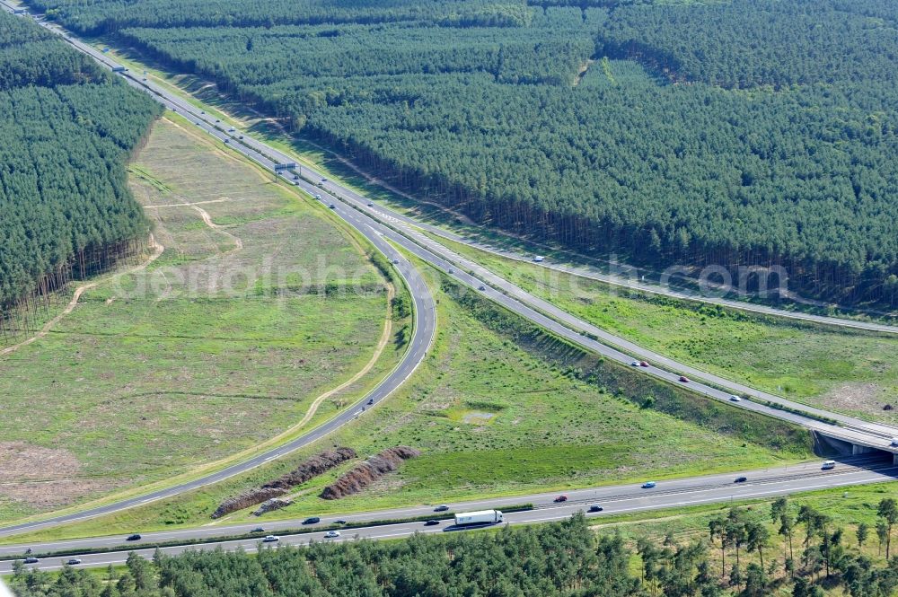 Aerial image Groß Ziethen - Preparations resp. tree felling for the expansion of the junction Havelland at the motorway A10 and A24 in the state Brandenburg