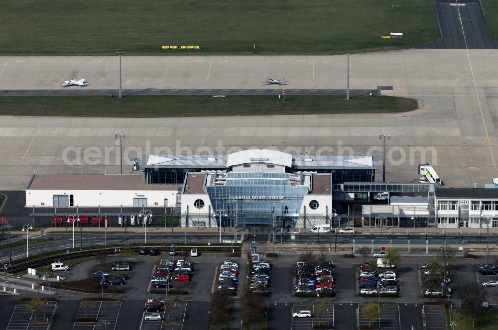 Erfurt from above - Apron, terminal and taxiways at the airport Erfurt in Thuringia