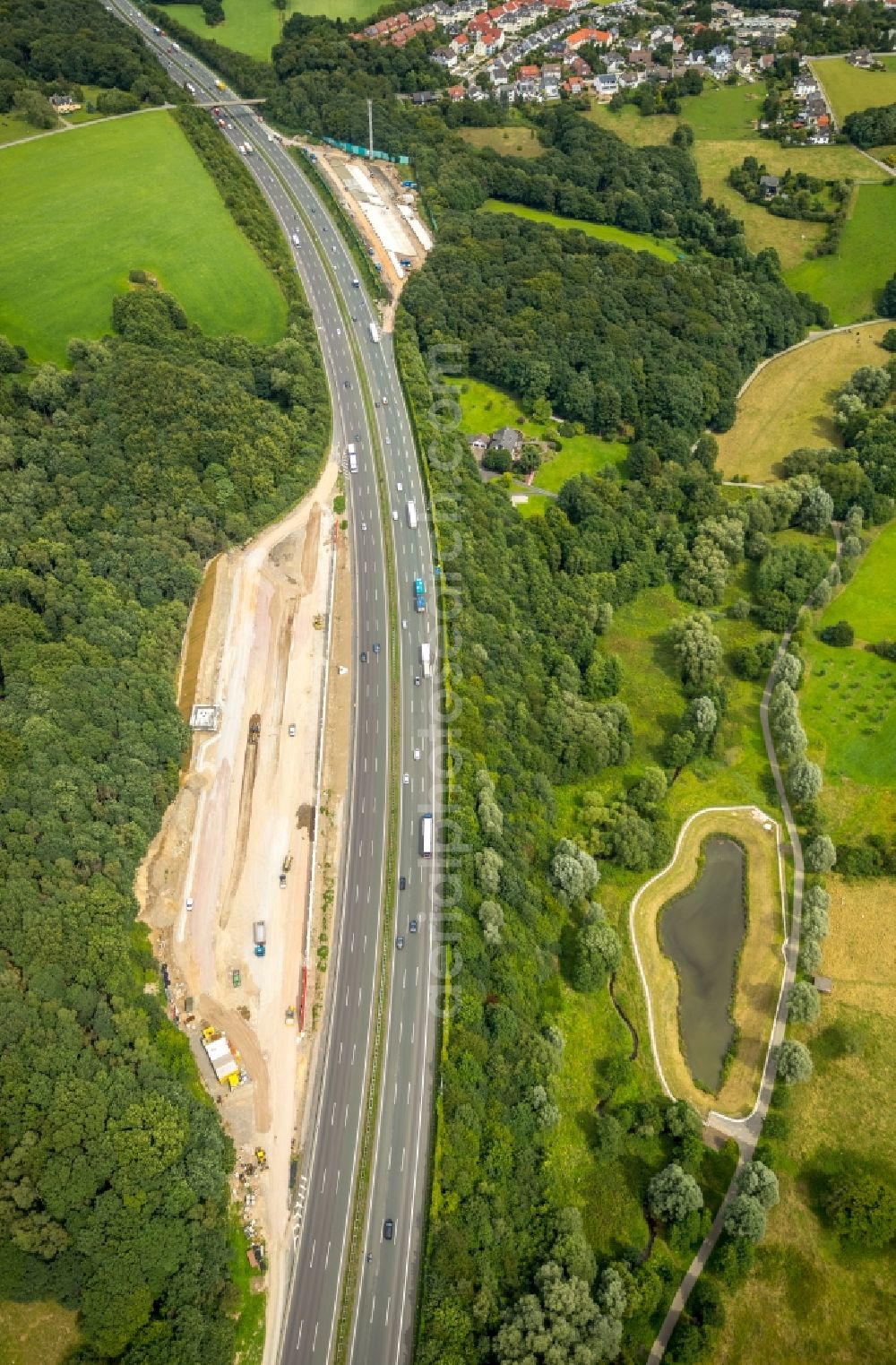 Aerial photograph Sprockhövel - Highway- Construction site with earthworks along the route and of the route of the highway of A1 in Gevelsberg in the state North Rhine-Westphalia, Germany